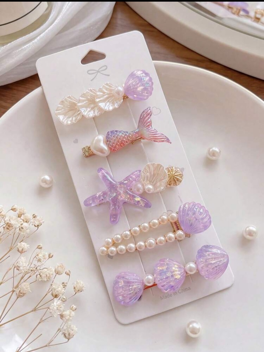 Iridescent Purple and white Mermaid Hair Clip Set